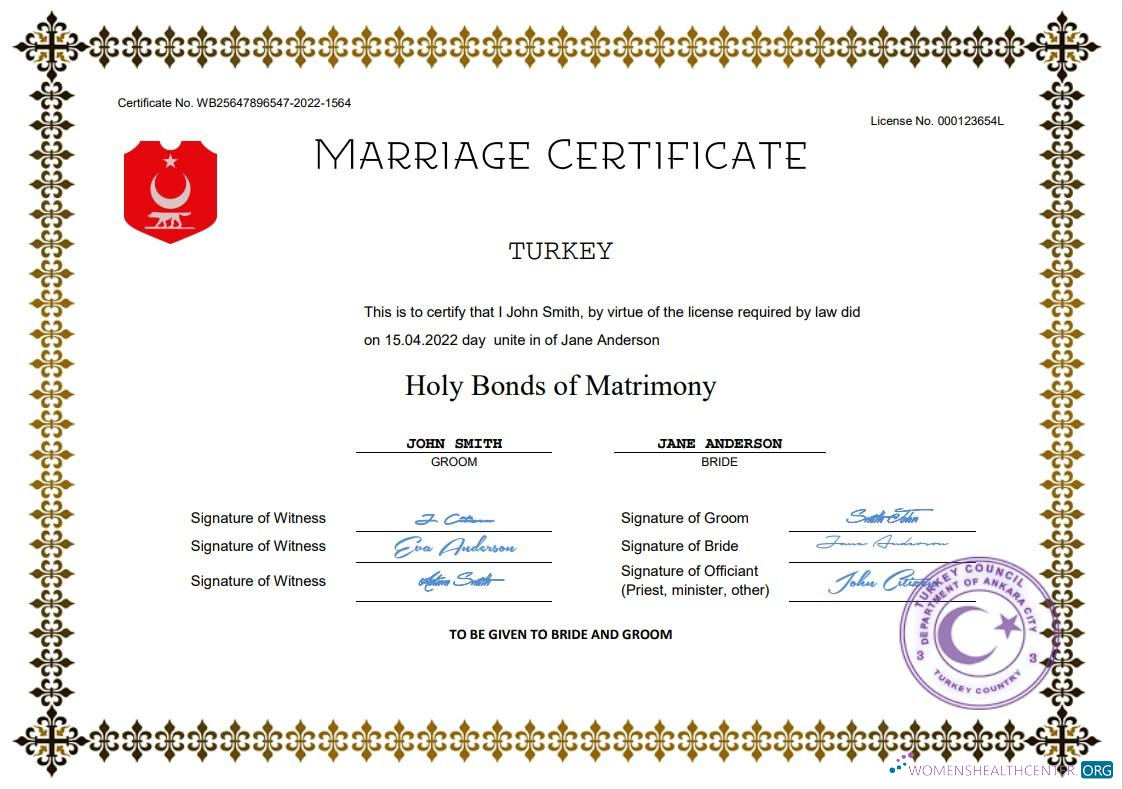 Download Turkey marriage certificate Word and PDF template Photoshop template